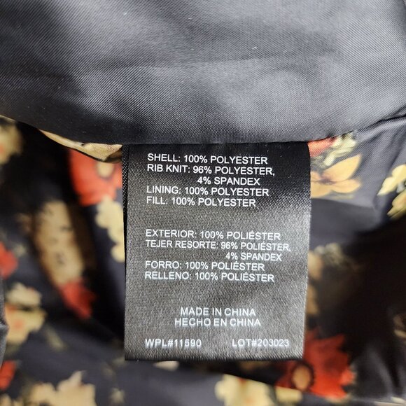 Womens Black Weatherproof Quilted Hooded Jacket w/ Floral Lining Full Zip Size M - Picture 9 of 12